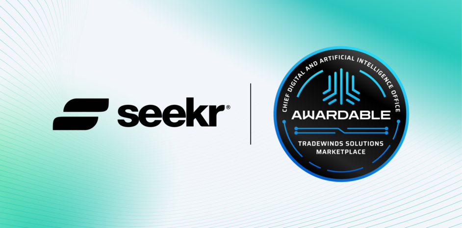 The Seekr logo and the Chief Digital & Artificial Intelligence Office's Tradewinds Solutions Marketplace's Awardable badge