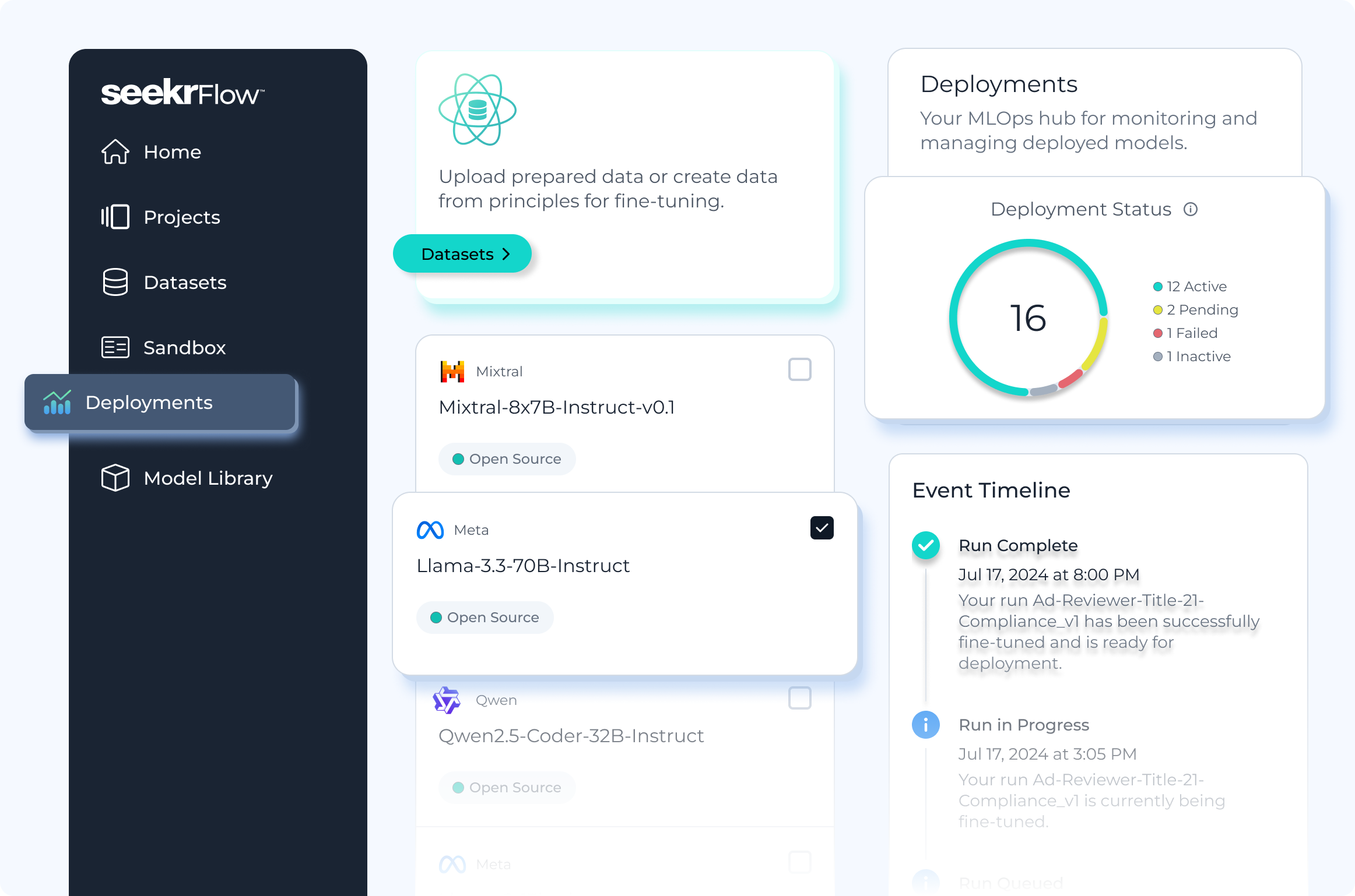 SeekrFlow deployment dashboard