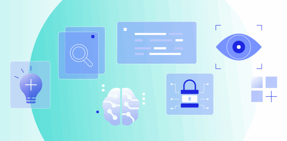 Icons representing different functions of an AI agent system