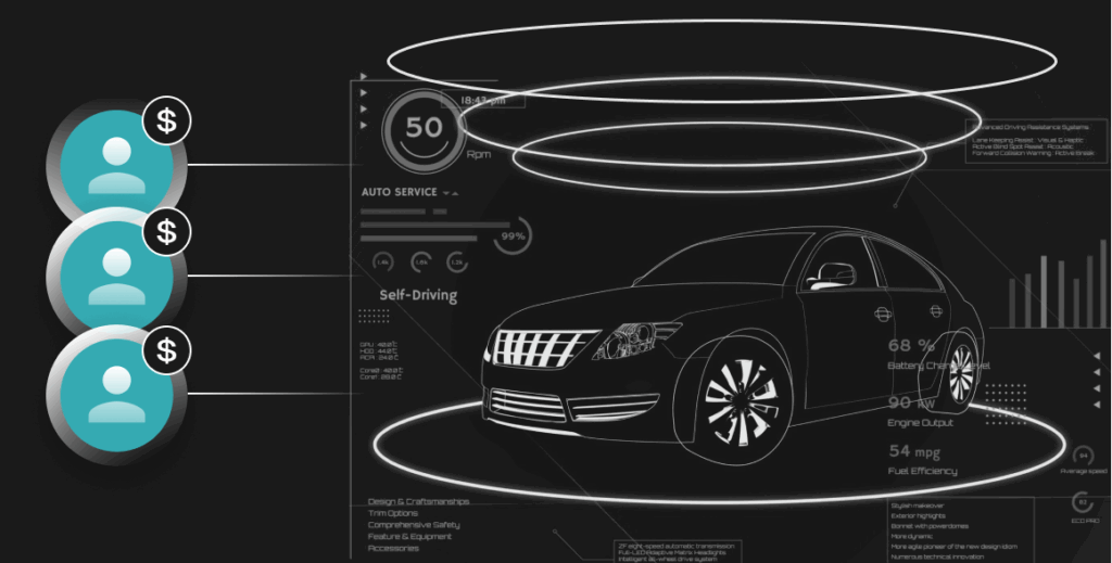 car illustration with profile icons indicating fleet bidding