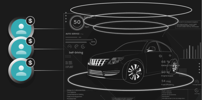 car illustration with profile icons indicating fleet bidding