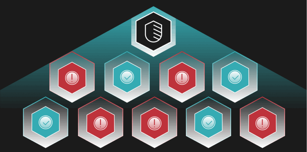 Different icons in teal and orange representing different items being categorized and labelled by color