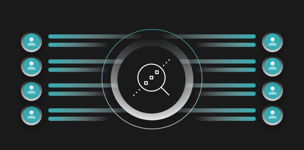 Icon of magnifying glass analyzing a list of potential job candidates
