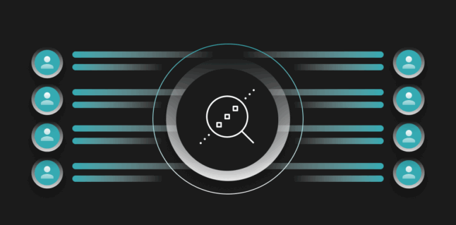 Icon of magnifying glass analyzing a list of potential job candidates