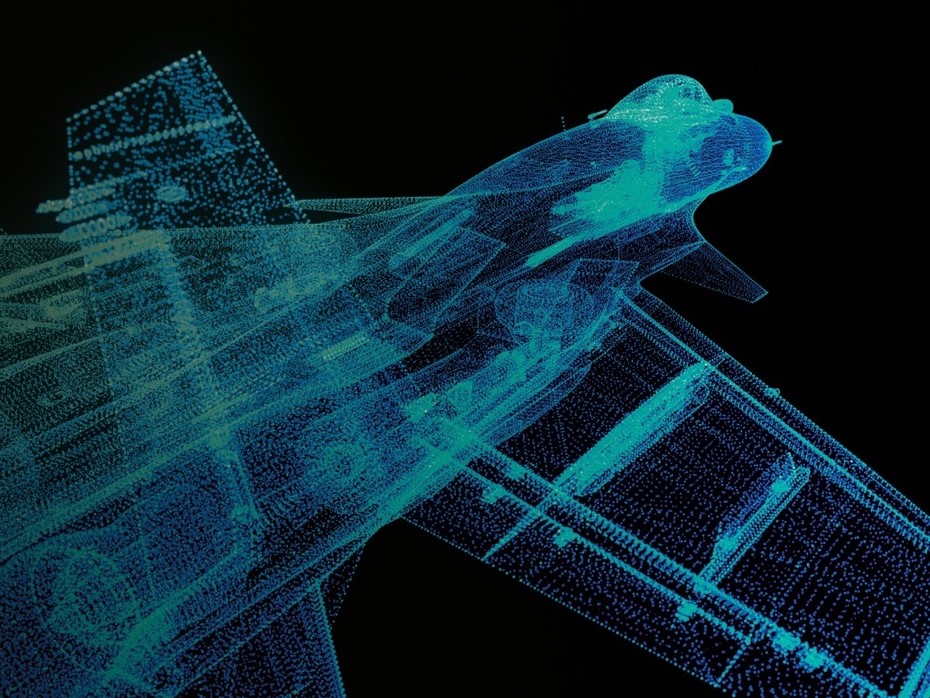 blue technical drawing of a fighter plane