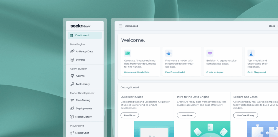 SeekrFlow UI screen: generative AI and agent builder platform